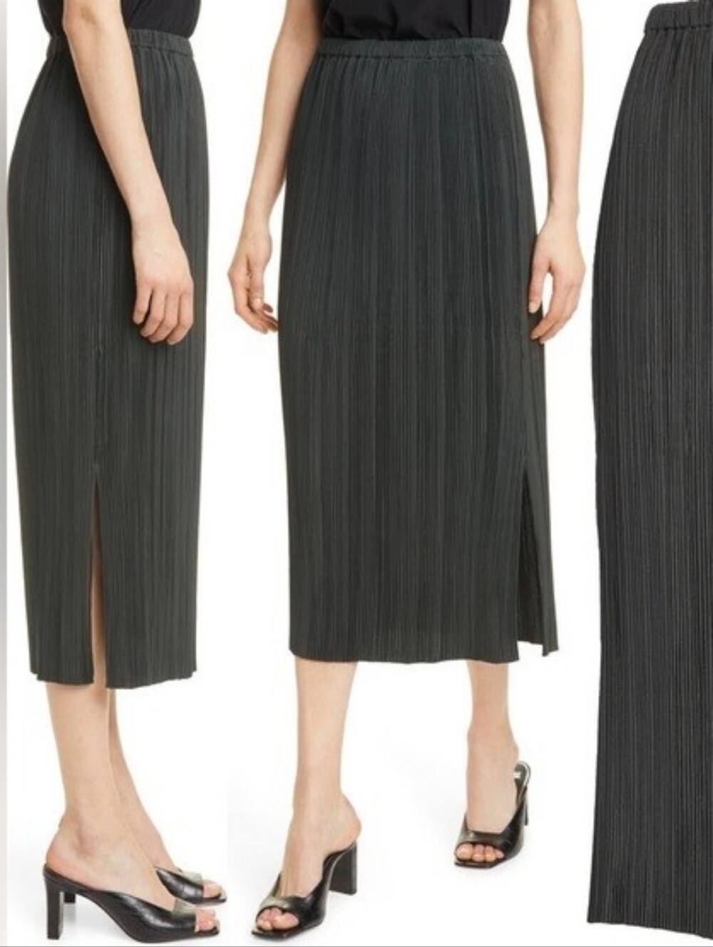 Club Monaco Dark Olive Green Pliasse Accordion Micro Pleat Midi Skirt